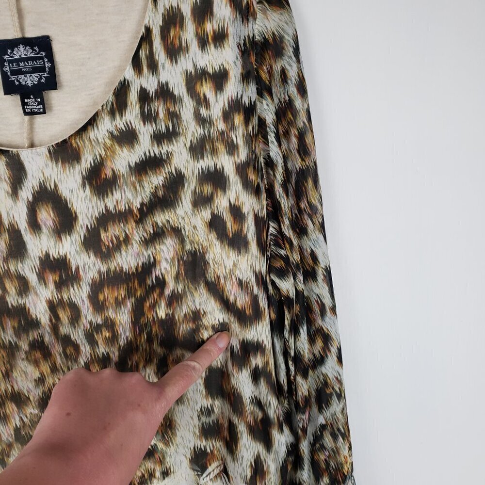 Le Marais Silk Peasant Blouse Animal Print Sheer Long Sleeve Womens Size Small - Picture 11 of 11